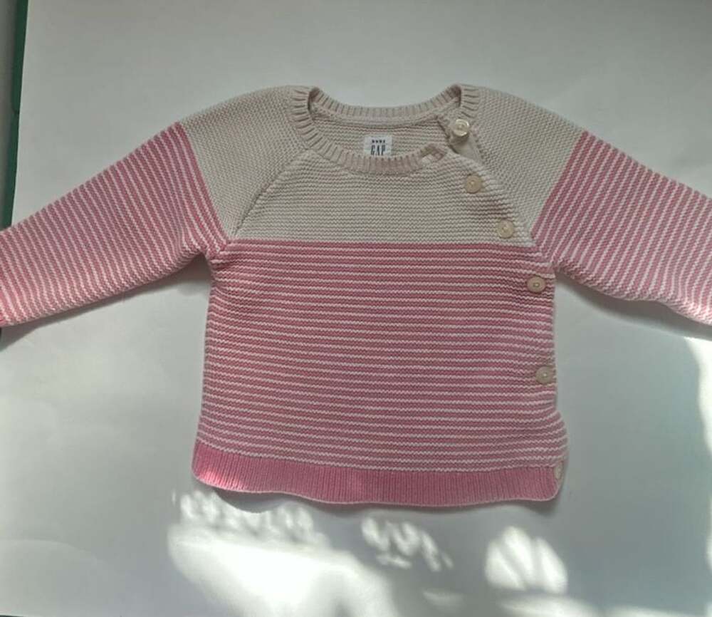 Baby Gap blue/cream striped knit sweater with buttons. Size 3-6m – ,